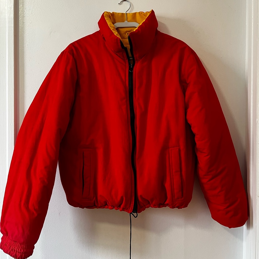 Reversible Yellow/Red Puffer with Detachable Hood